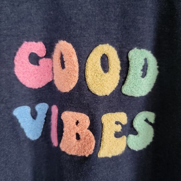 Wildfox Blue Colorful Good Vibes Patch Crewneck Pullover Sweatshirt Size Large - Picture 2 of 10